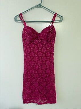 Vintage Rampage Women’s Lace Slip Dress - Fuchsia